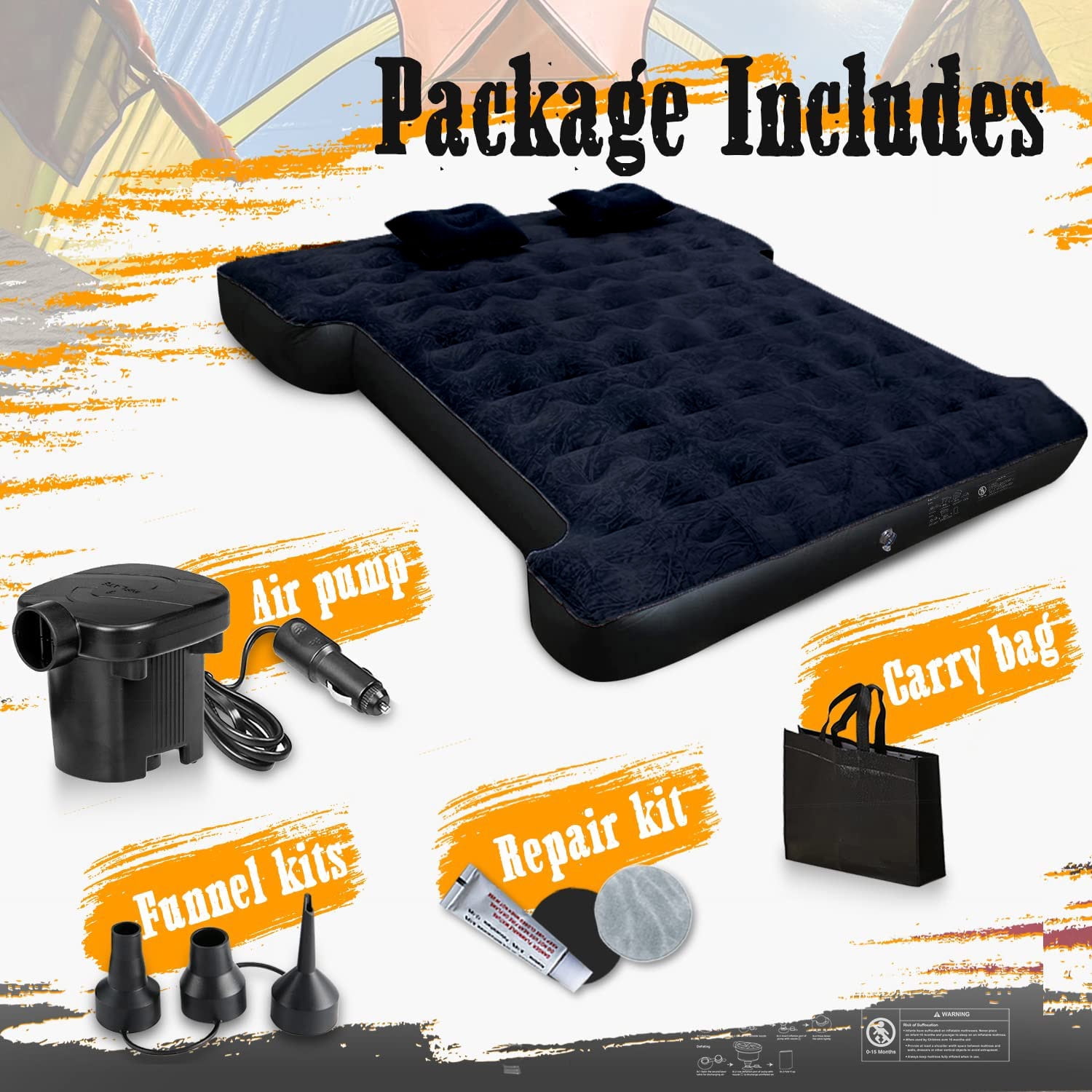 Truck Bed Air Mattress for 5.5'-5.8' Full Size Short Truck Bed Inflatable Camping Mattress with Pump & Carry Bag, Black