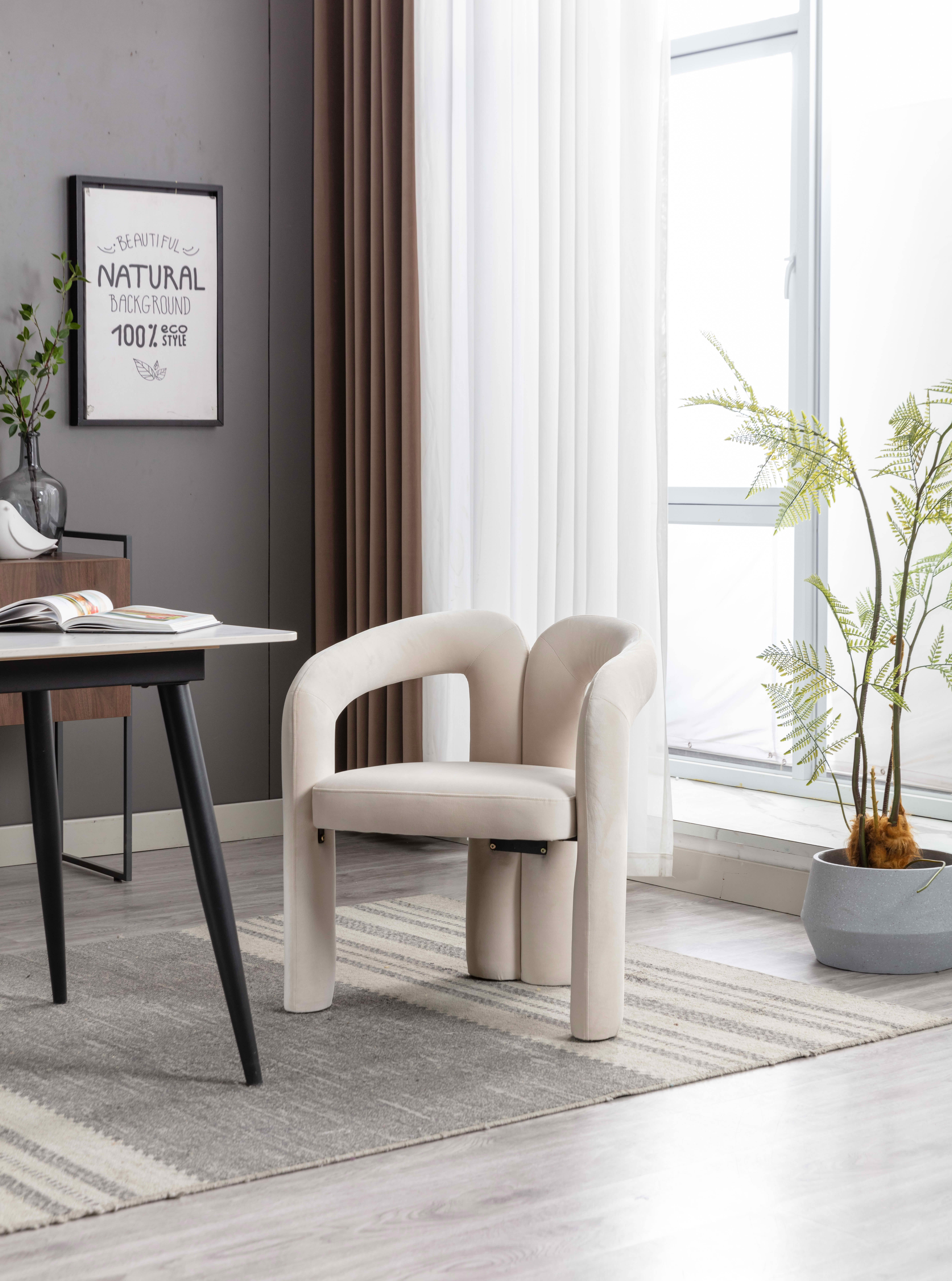 MAYEERTY Set of 2 Velvet Dining Chairs, Curved Back Side Chairs, Wood Legs, 250 lb Capacity, Beige