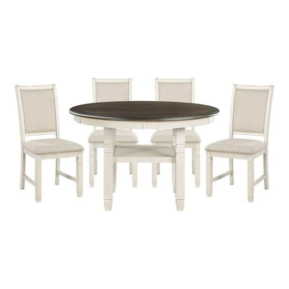 Lexicon 5-Piece Fabric Dining Set with 4 Side Chairs in Beige/Antique White