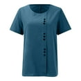thumbnail image 4 of Blue Tshirts for Womens Casual Loose Linen Plus Size Daily Boho Tanic T Shirt Blouse Tops Womens Shirts, 4 of 5