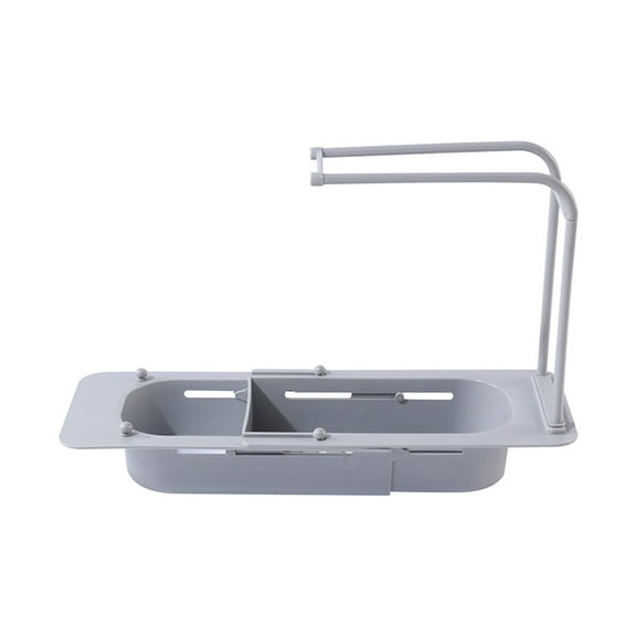 100Fens Telescopic Kitchen Over Sink Organizer with Towel Hanger, Expandable Slim Drain Basket Multifunctional Caddy Adjustable Length Colander Rack Sponge Holder Storage Tray for Home Bathroom