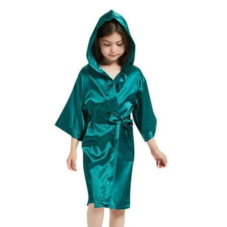 

Uuszgmr Kid Pajamas For Boys Girls Spring And Summer Silk Satin Hooded Bathrobe Kimono Robes Nightgown Sleepwear Clothes Green Size:4-5 Years