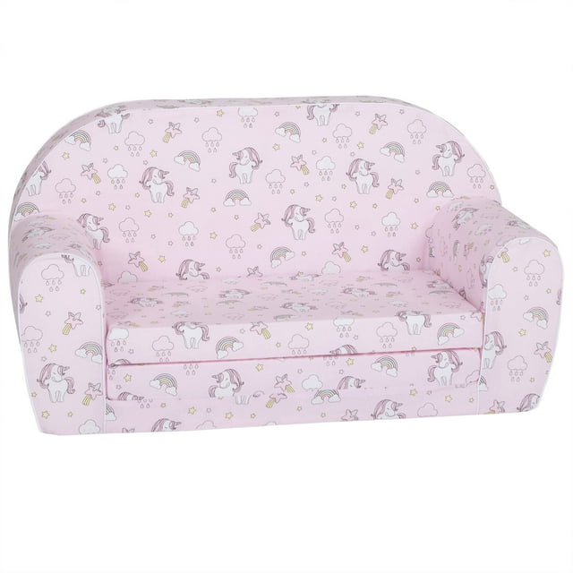 Delsit Toddler Couch & Kids Flip Open Foam Double Sofa, Unicorns & Rainbows