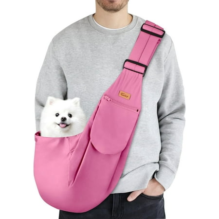 Hgudesign Dog and Sling Carrier  Hands Free Rrsible Pet Papoose Bag  Soft Pouch Adjustable  Suitable for Puppy s for Outdoor Travel (Pink  M-Adjustable Strap)