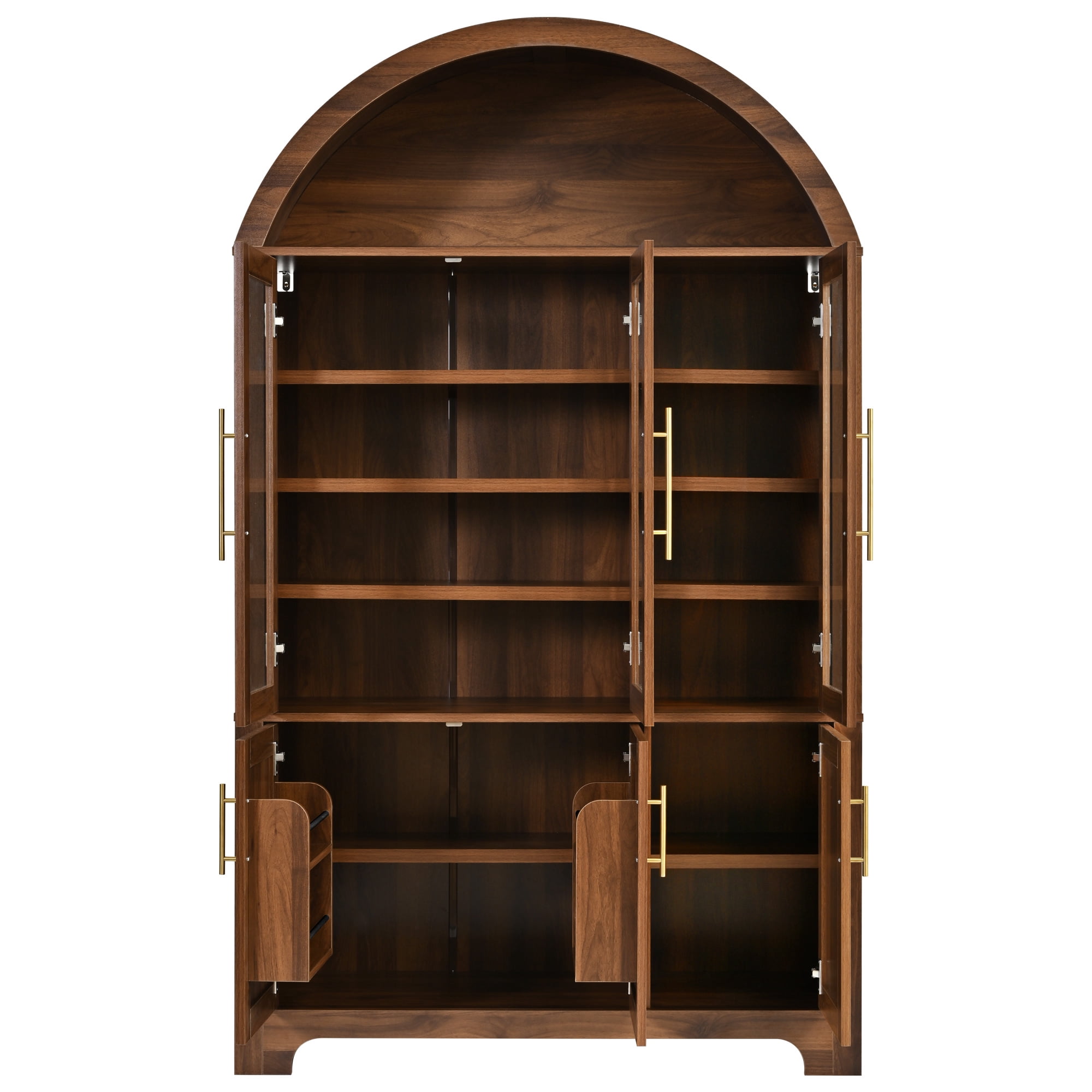 Euroco 73" Tall Arched Kitchen Pantry Cabinet,Farmhouse Wood Kitchen Storage Cabinet with 3 Glass Doors,Door Shelves & Adjustable Shelves,Freestanding Pantry Cupboard for Kitchen Bathroom,Walnut