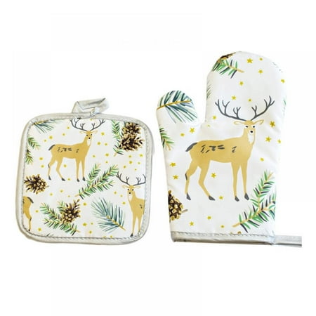 

MOOSUP Kitchen Household Baking Heat-proof Gloves Christmas Pattern Heat-proof Oven Glove Mat