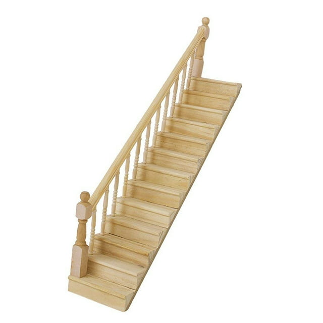 HEVIRGO Maison de Poupée Escalier Robuste avec Main Courante Bois Fait Main pour Maison