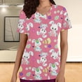 thumbnail image 1 of LSLJS Blouse d'Uniforme de Travail à Manches Courtes Col en V avec Poches, Imprimé Œuf et Lapin de Pâques pour Femmes, 1 of 5