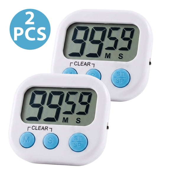 Digital Kitchen Timer for Cooking Baking, Loud Alarm Magnetic Clock, White 2-Pack