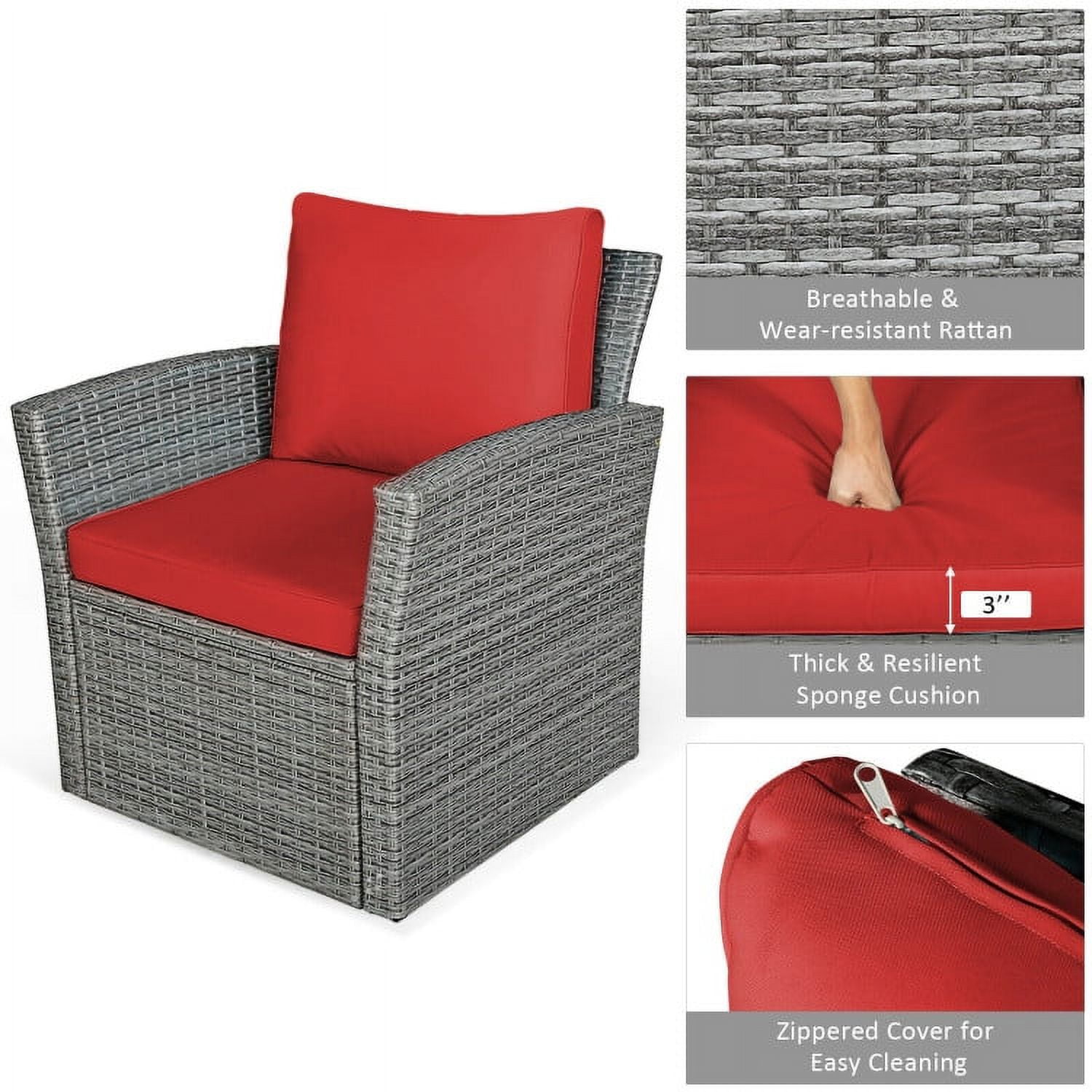 Aimee Lii 4 Pieces Wicker Patio Furniture Set Sofa Table with Storage Shelf Cushion, Modern Patio Furniture, Red Aimee Lii 4 Pieces Wicker Patio Furniture Set Sofa Table with Storage Shelf Cushion, Modern Patio Furniture, Red