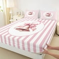thumbnail image 3 of Homewish Girly Xmas Bell Twin Sheet Sets for Girl, Kawaii Christmas Ribbon Twin Fitted Sheet, Chic Stripe Abstract Flat Sheet, Ultra Soft Bedroom Decor, 3pcs, 3 of 7