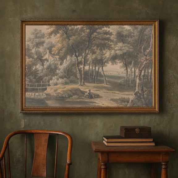 Vintage Countryside Stream Poster Rustic Cottage Landscape Home Decor UNFRAMED Poster, Wall Art for Decor, Present, 8x12