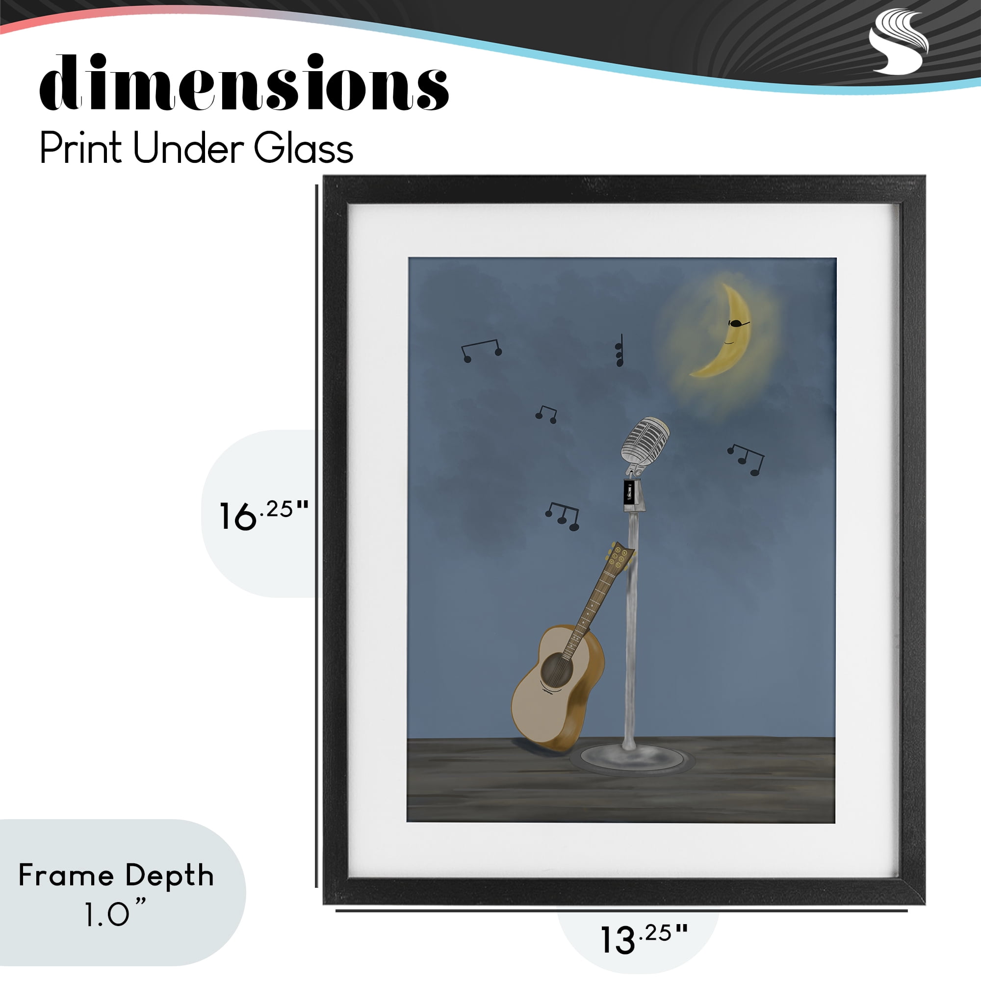 Stupell Industries Music And Moon Stage Black Framed Print Under Glass, design by Leslie Hermosa