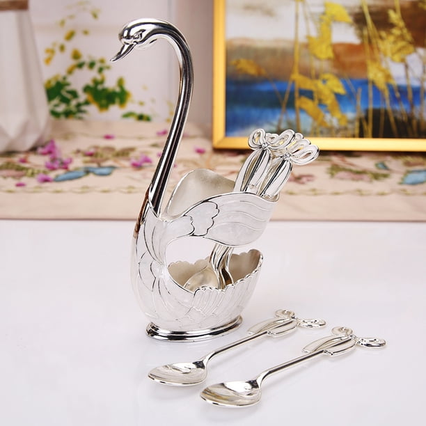 Juego de cucharas de postre de café de metal Bowknot Soporte de base de cisne Organizador de cuchara con 6 piezas de postre de café Cuchara de helado de azúcar Cuchara de café cuchara de fruta,vajilla Shuxiu Wang 9024719206776