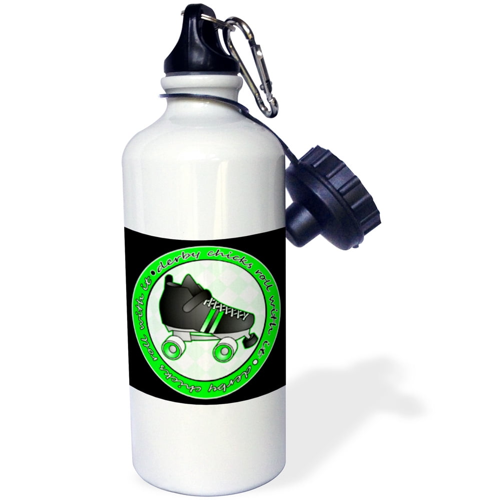 3dRose Derby Chicks Roll With It Green and Black with Black Roller Skate, Sports Water Bottle, 21oz by Supplier Generic
