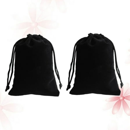 PAMINGONO 2Pcs Black Flannel Drawstring Pouch for Velvet Drawstring Pocket 4.7x3.5x0.2in