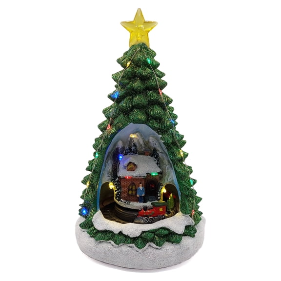 Wizardi Christmas Village - Christmas Tree with Winter Cottage and Train F07-N1-14-2309