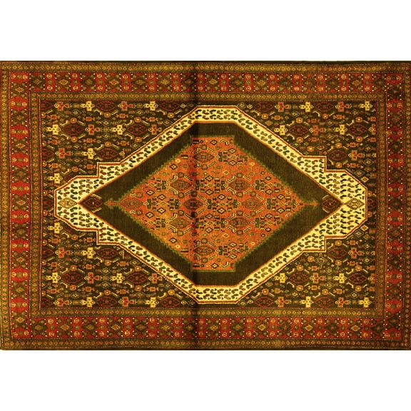 Ahgly Company Machine Washable Indoor Rectangle Persian Yellow Traditional Area Rugs, 5' x 7'