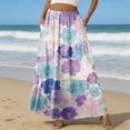 thumbnail image 2 of LWavelet Women Ditsy Floral Print Tiered Maxi Skirt Elastic Waist With Pockets Casual Spring Long Skirt Light Purple 2XL, 2 of 6