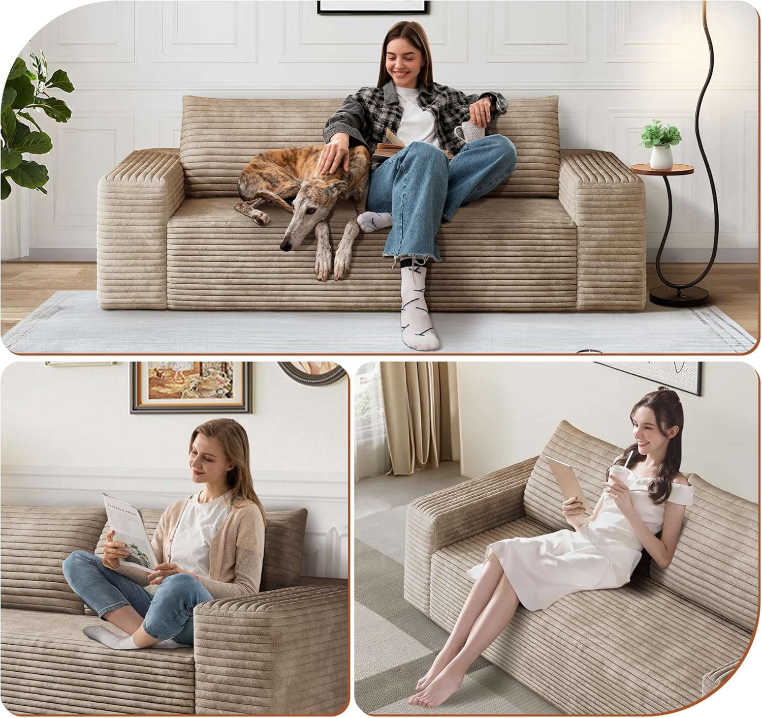 63" Cloud Loveseat Sofa, 2-Seater Boneless Couch in a Box, Memory Foam Corduroy Sofa, Deep Seat Small Couch for Apartments, Ready to Use,Camel