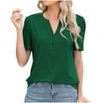 thumbnail image 1 of Timegard Womens Tops Puff Short Sleeve V Neck Button Comfy Solid Color Casual Shirts Blouse Summer, 1 of 8