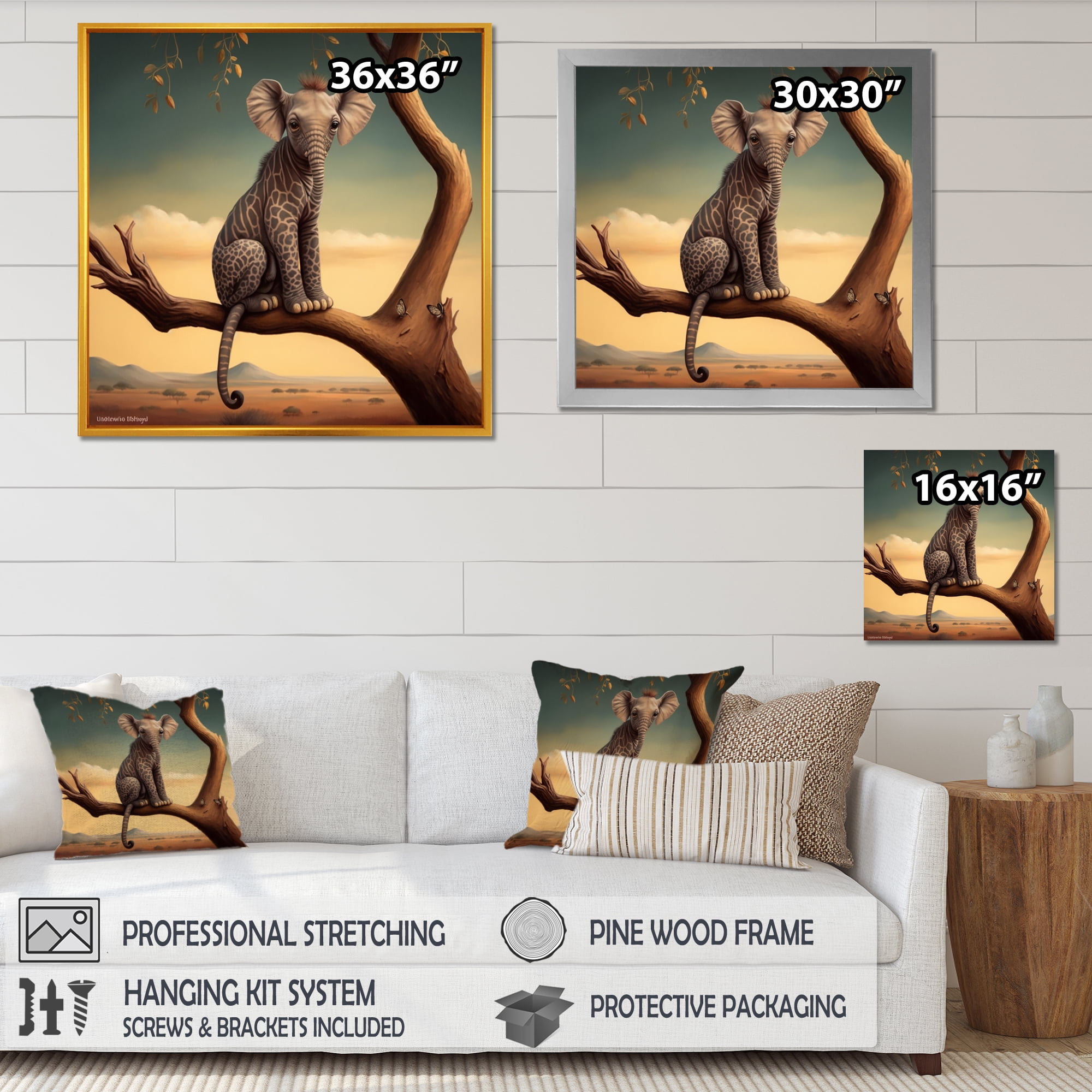 Designart Elephant On Tree II Canvas Wall Art