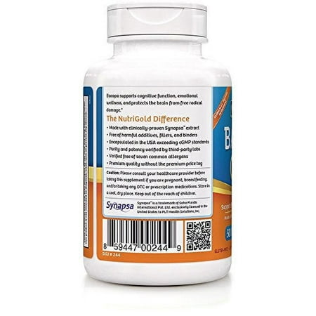 NutriGold Bacopa GOLD - 500 mg, 90 (Pure Bacopa Monnieri Memory Supplement)