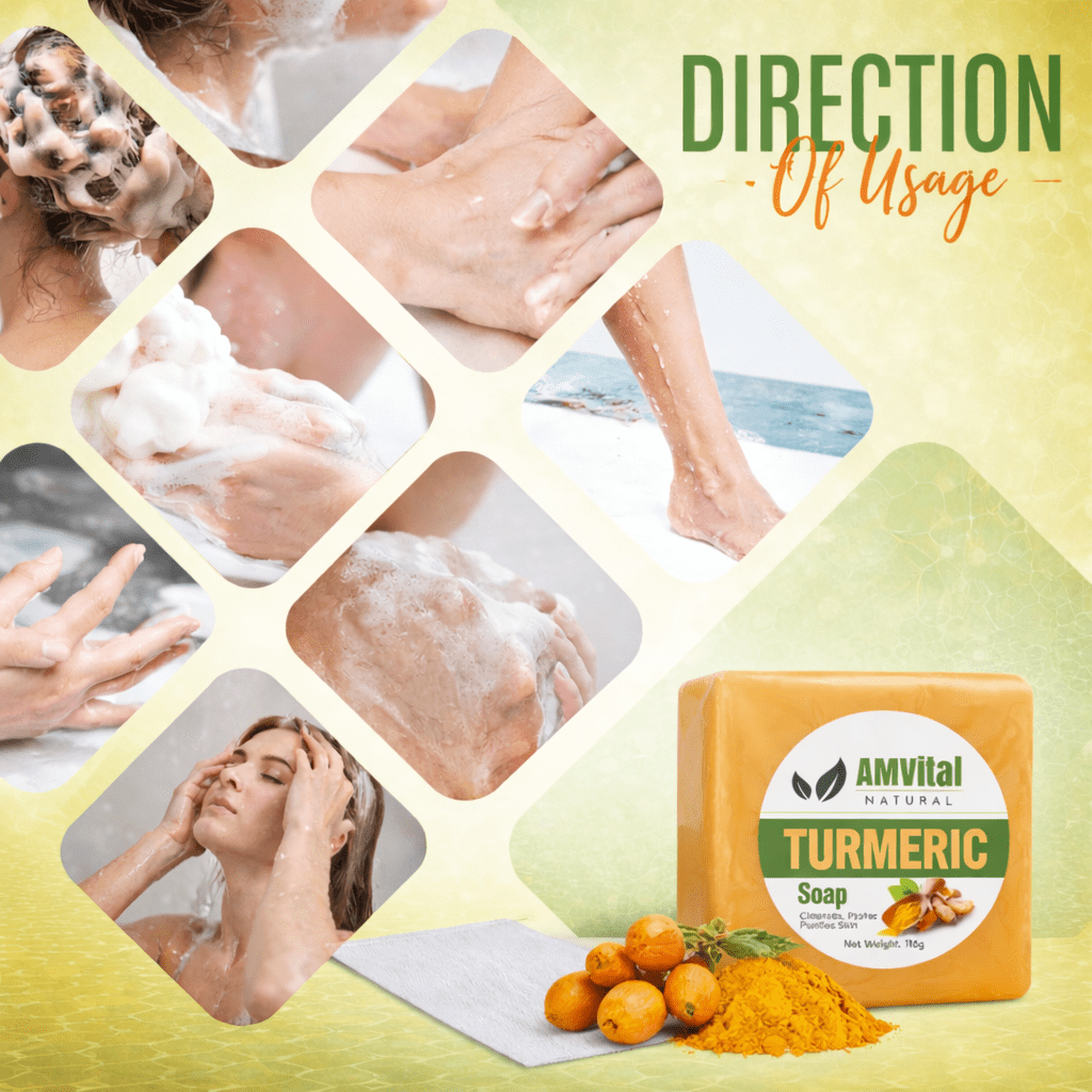 AMVital Turmeric Soap Bar, Organic Handmade Soap for Face & Body, Made with Natural and Organic Ingredients, Gentle Soap, For All Skin Types (Pack of 1)