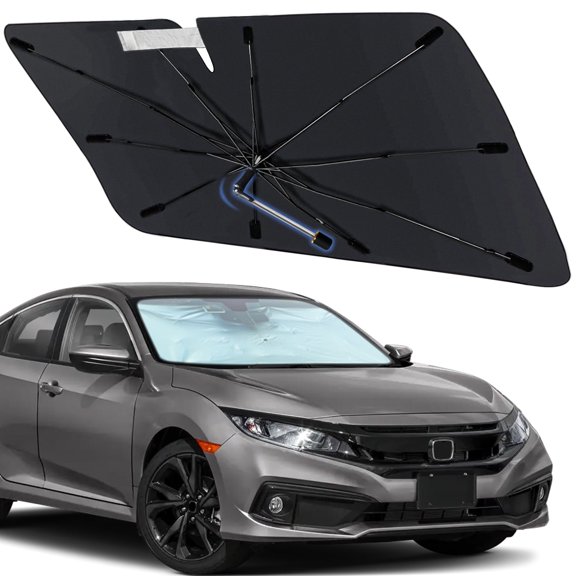 Windshield Sun Shade Umbrella for Honda Civic 2016-2021, Foldable Car Sunshade for Front Window with 360° Rotating Shaft, Custom-Fit Parasol para Carro for UV Blocking & Heat Reduction