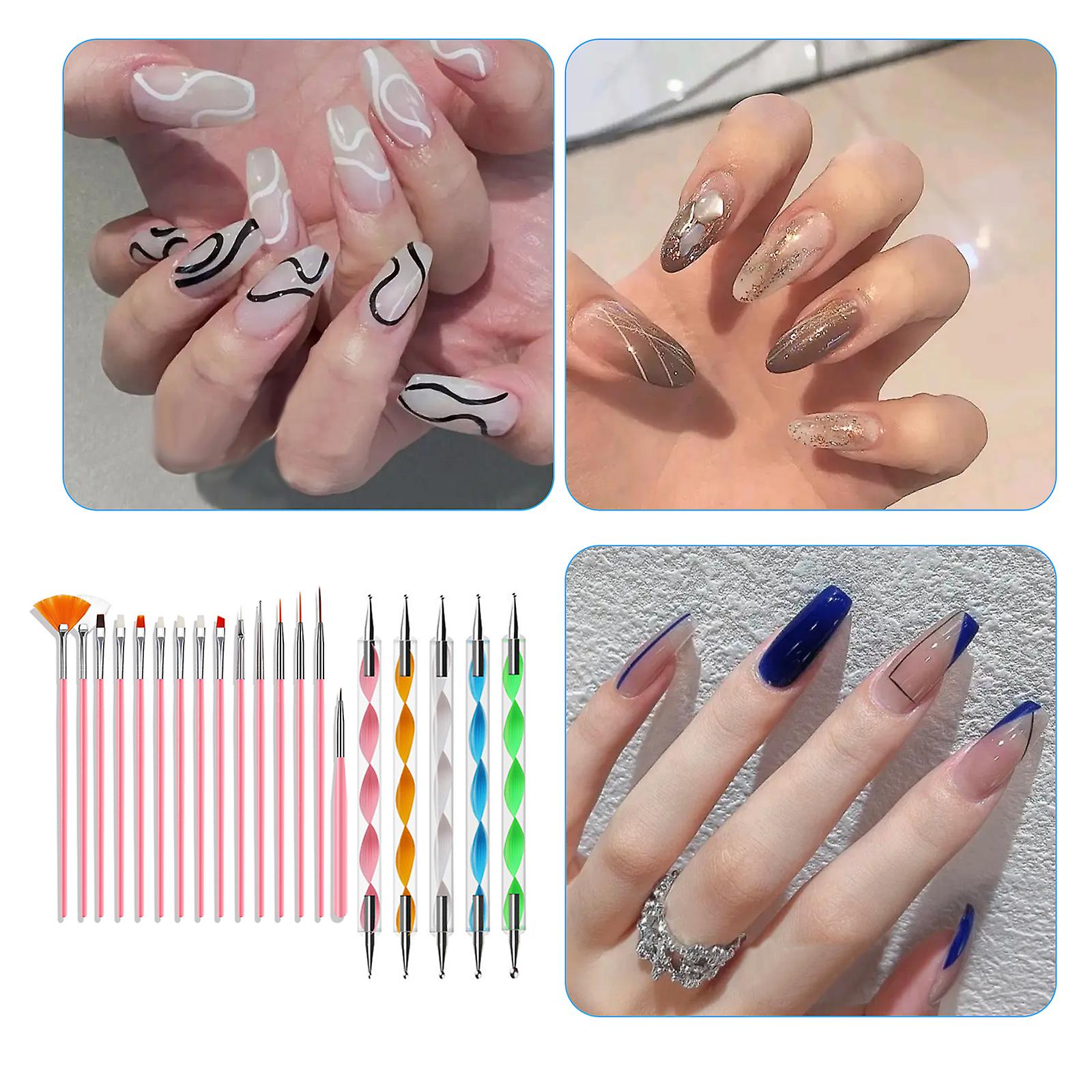 Nail Art Tools Kit UV Gel Nail Painting Brush Set Dotting Pen Striping Tape Line Manicure 3D Nail Rhinestones Decoration Jewelry