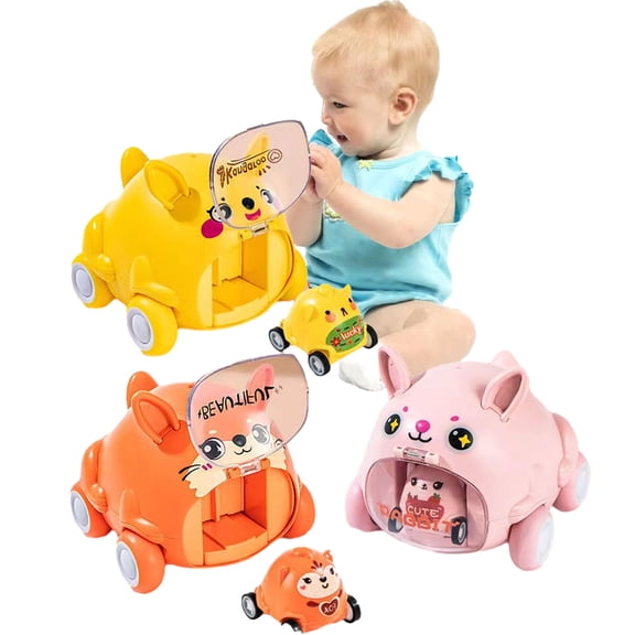 Godderr 3-6 Years Old Boys Cartoon Animal Car Toys,Mini Inertia Boomerang Catapult Car Toys,Educational Parent-Child Interactive Toys for Kids Toddler