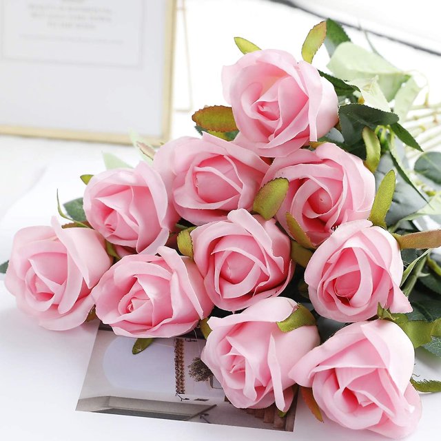 10 ramos de rosas falsas Rojo Verde Decoración de boda jardín 50 cm