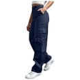 thumbnail image 3 of SwiftWear Women Cargo Pants High Waisted Elastic Waistband Straight Leg Trousers with Pockets Casual Hiking Pants, 3 of 9