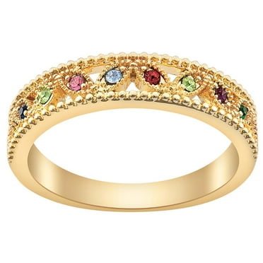 Personalized Planet Rhodium, Gold or Rose Gold Plated Family Birthstone Band Ring ,Women's