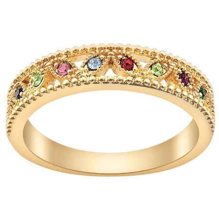 Personalized Planet Rhodium, Gold or Rose Gold Plated Family Birthstone Band Ring ,Women's