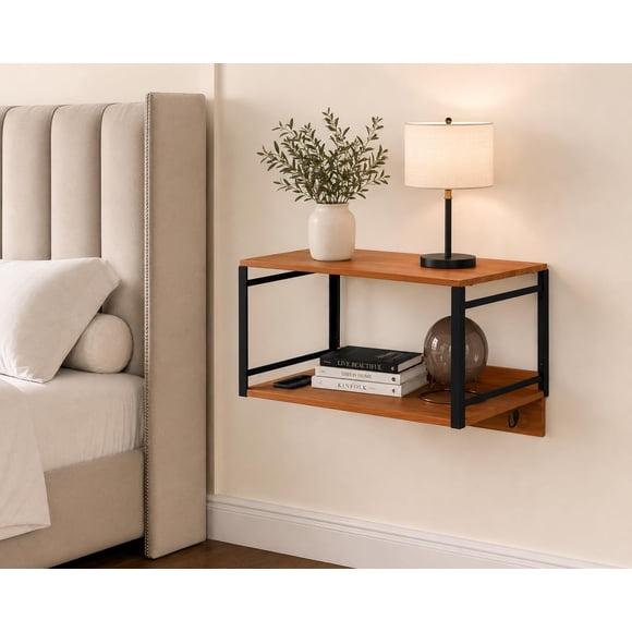 Mesa de noche flotante de pared Kevalis con repisa y ganchos