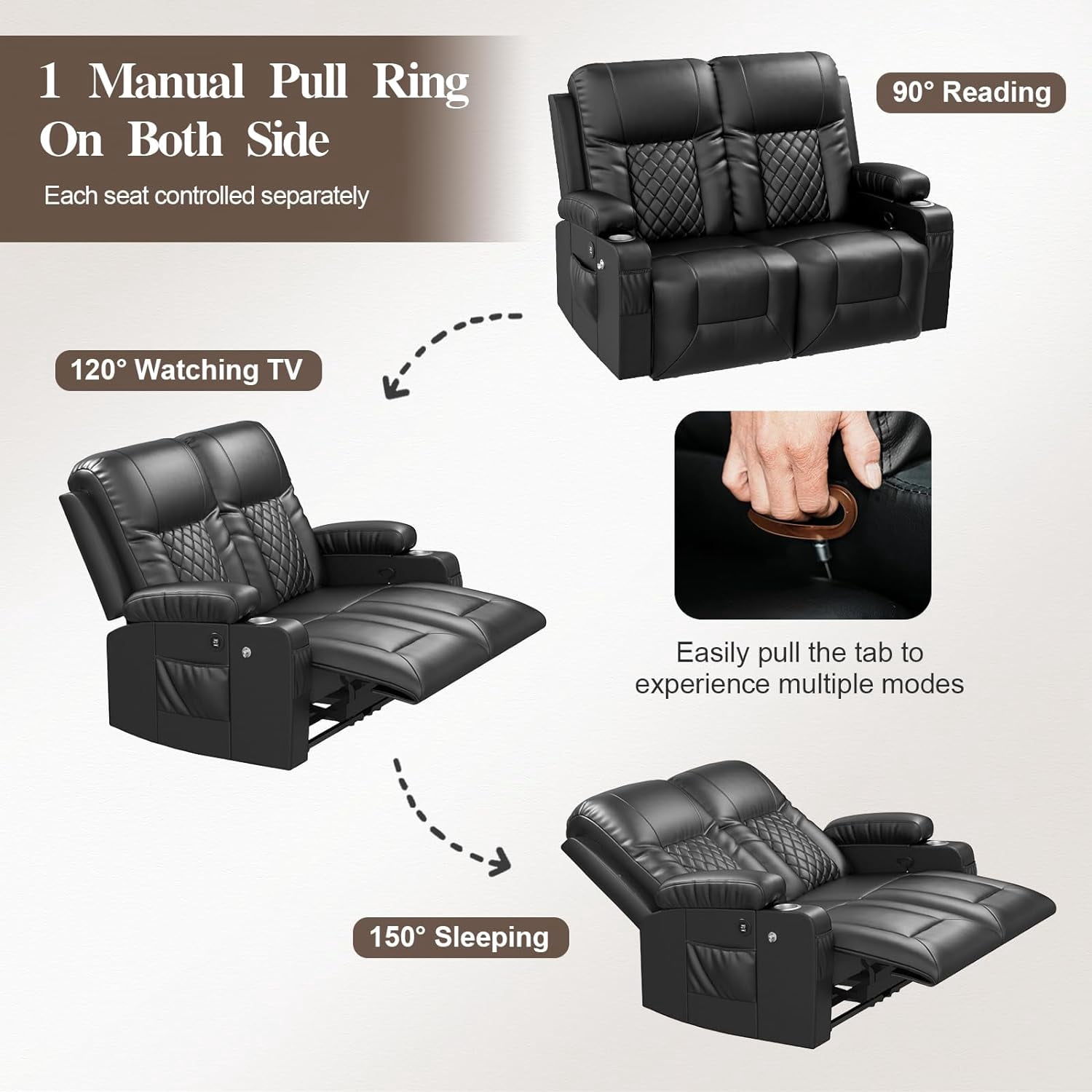 LOBERFVE Living Room Furniture Set, Loveseat Recliner 2 Seater and 360 Swivel Recliner Chair with Heat and Massage, Luxury Reclining Sofa 2PC Set for Living Room
