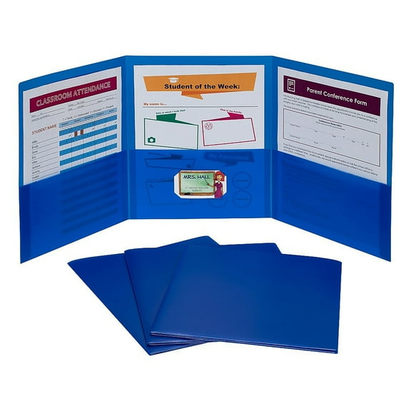 C-Line 3-Pocket Poly Portfolio, Blue, Box of 24