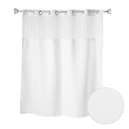 Whitmor No Hook Chrome Split Ring Waffle Pattern Shower Curtain, w/Window & Snap-In Liner, 71" x 77"
