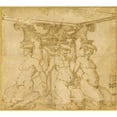 thumbnail image 2 of Circle of Marco Marchetti 13x12 Black Ornate Wood Framed Double Matted Museum Art Print Titled: Design for an Ornamental Base with Kneeling Satyresses and Satyr, 2 of 5