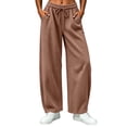 thumbnail image 2 of Kinrui Barrel Sweatpants for Women Wide Leg Ribbed Knit Lounge Pants Drawstring Elastic Waist Sweat Pant with Pockets Brown 2XL, 2 of 9