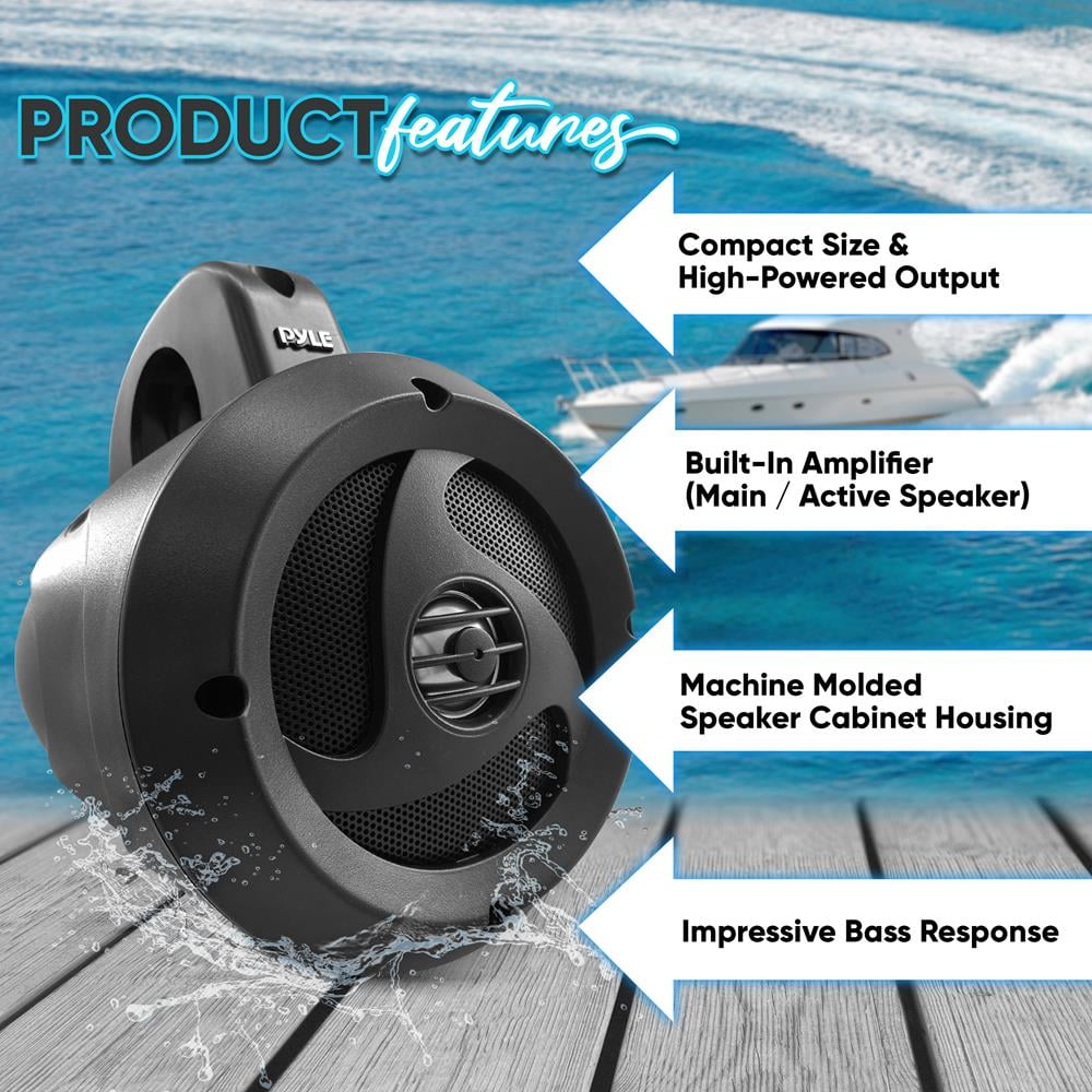 Pyle 2-Way Waterproof Bluetooth Off-Road 4 - 900W Active Passive Marine Grade Wakeboard Speakers