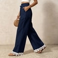 thumbnail image 4 of Nestiefly Women Linen Pants Lace Trim Wide Leg Casual Palazzo Pants Flowy Beach Summer Trousers Pants with Pockets 2026 Navy XL, 4 of 7
