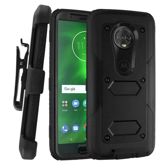 Moto G6 Case 2018, Mignova Heavy-Duty Shockproof Full Body Protection Rugged Hybrid Case with Rotating Belt Clip and Bracket for Motorola G6 5.7 inch case(Black)