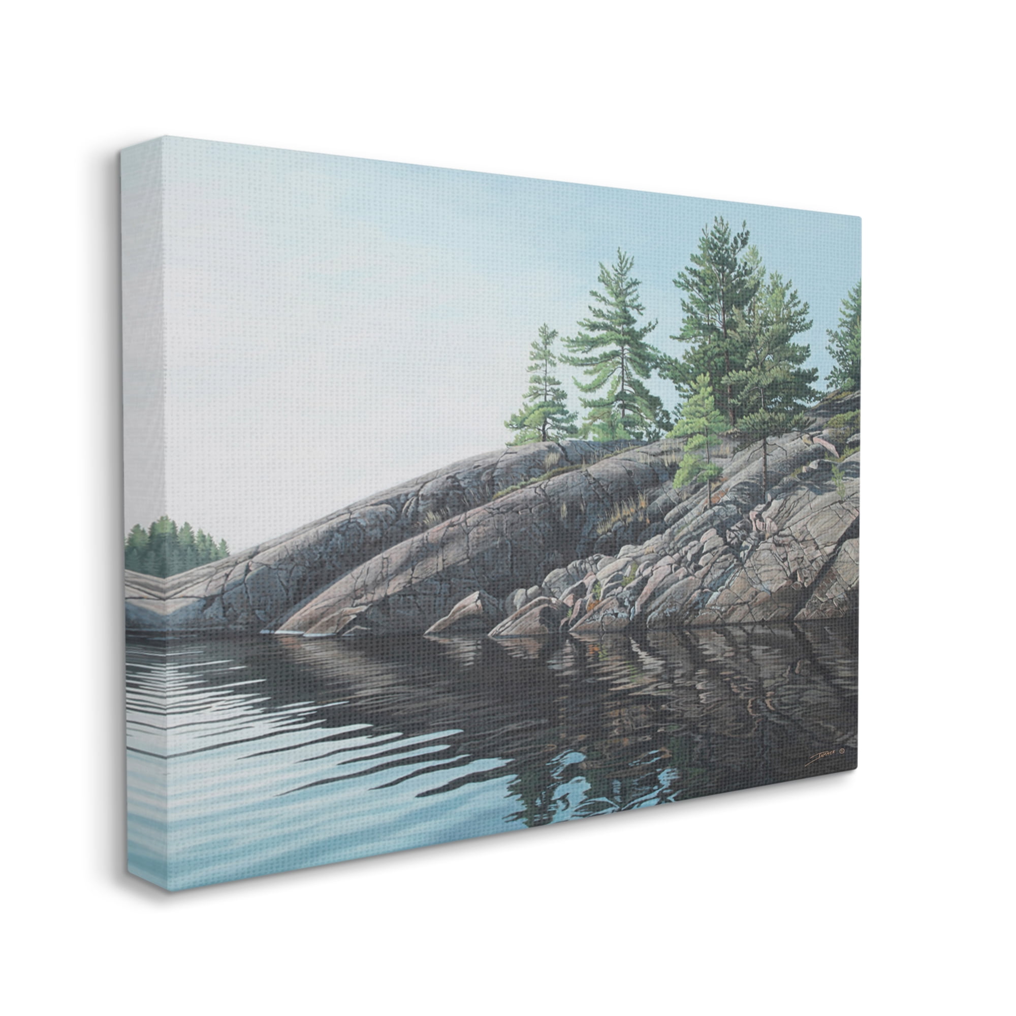 Stupell Industries Rocky Lake Scenery Nature Painting Gallery Wrapped Canvas Print Wall Art, 20 x 16