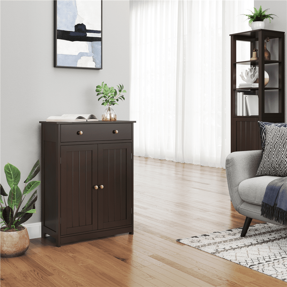 Alden Design 31.5"H Wooden Floor Storage Cabinet with Adjustable Shelf, Espresso