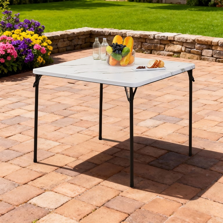 Mainstays 34inch Straight Top Folding Table, Card Table, Marble