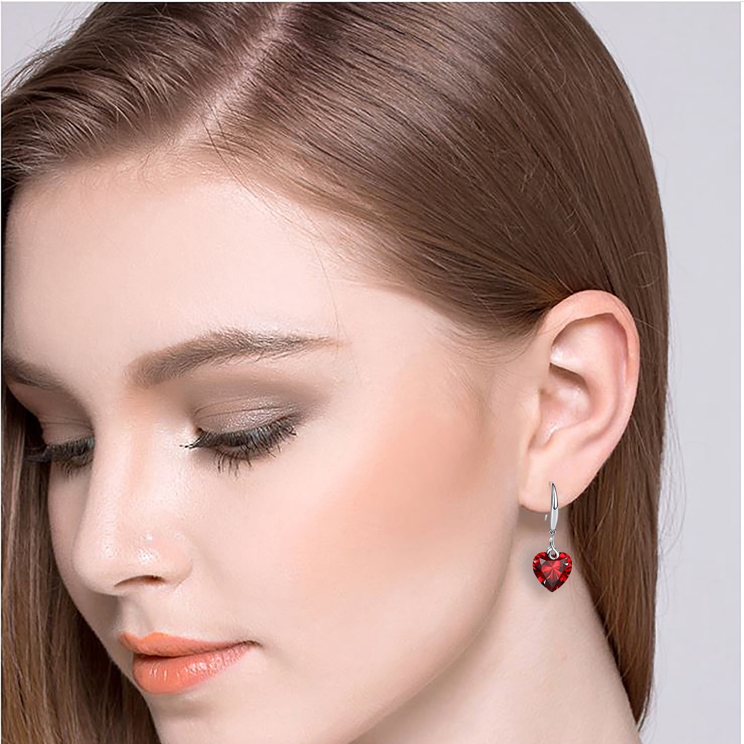 s925 Sterling Silver Love Heart 5A Cubic Zirconia Crystal Women Drop Dangle Earrings