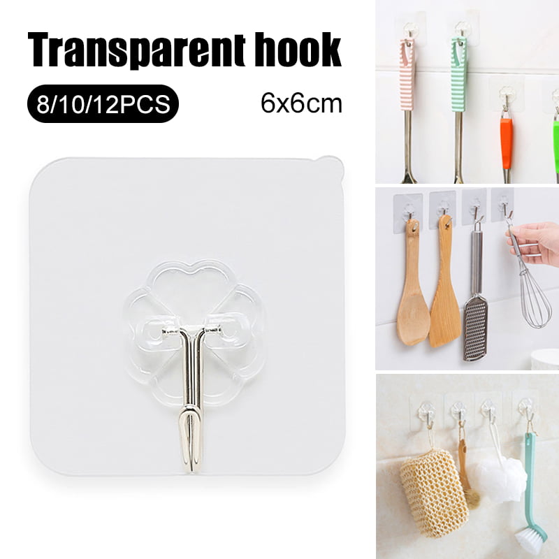 12pcs Strong Seamless Hook Waterproof Transparent Wall Sticker Hanger Rac SP 