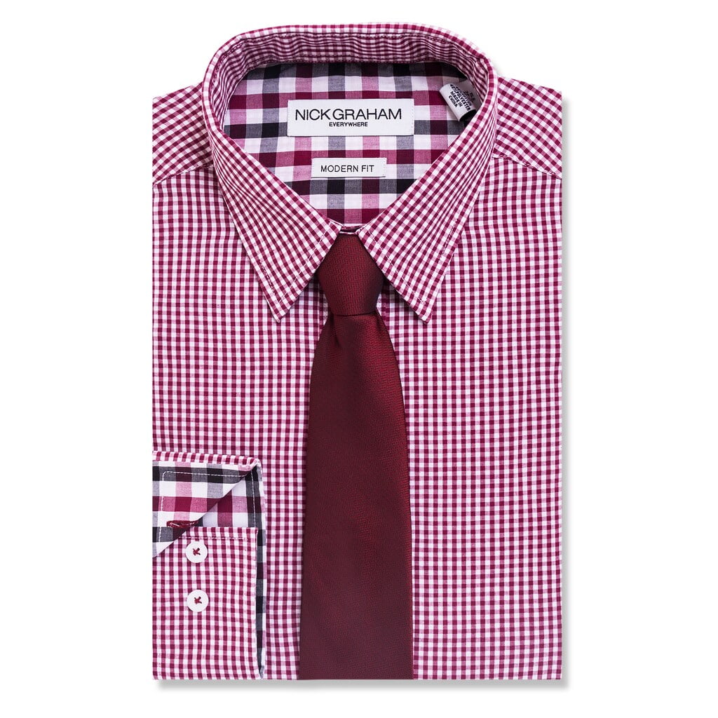 Men's Nick Graham Everywhere Modern-Fit Stretch Dress Shirt & Tie Set ...